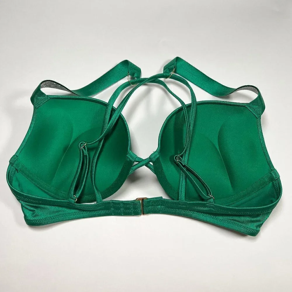 Victoria Secret 34DD Bombshell Push Up Bikini Top Miraculous Shine Strap Green